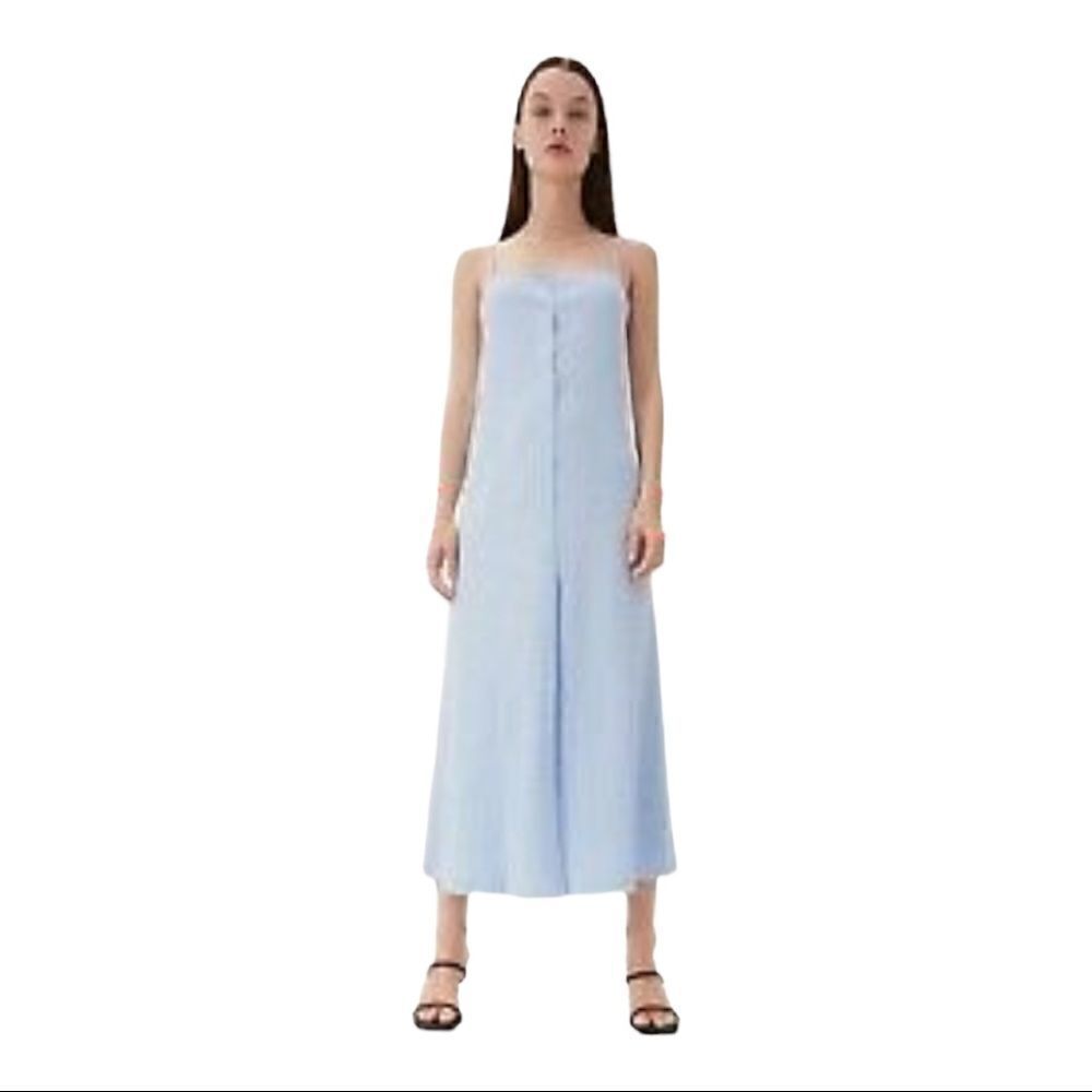Zara US Medium Rib Knit Dress Button Down Front Baby Blue NWT